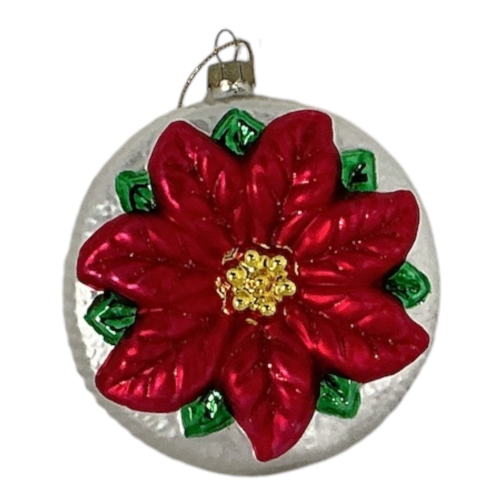 Bradford Novelty Poinsettia Blown Glass Christmas Ornament 3" Vintage